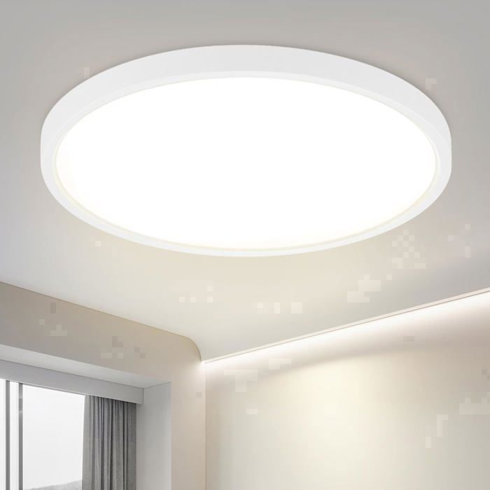 Plafonnier LED Rond 30 Cm, 24W 4000K - En Bois Et Métal, Pour Chambre, Cuisine, Salon, Classe énergétique F