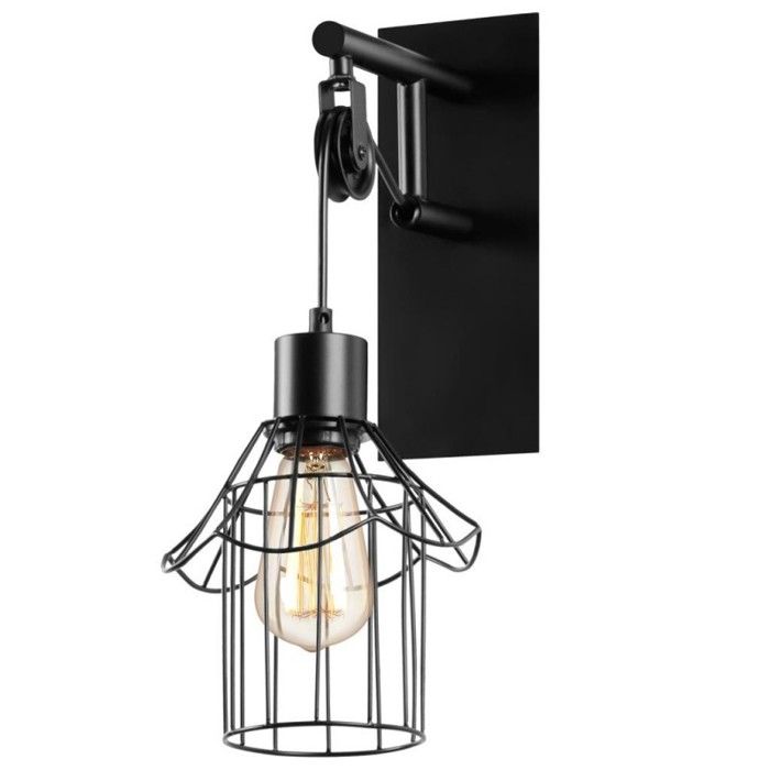 WOTTES 1pcs Applique Murale Industrielle Éclairage Mural Vintage Poulie Lampe de Mur Luminaire Noir pour Bar Restaurant Couloir