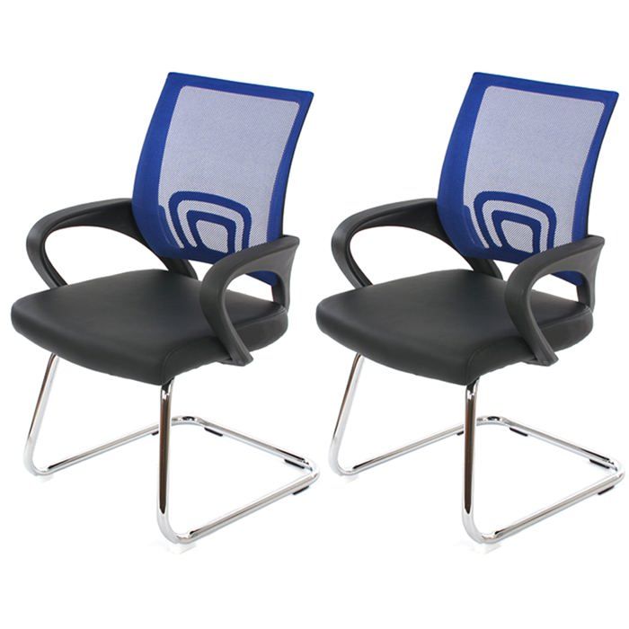 Lot de 2 chaises de conference bureau avec accoudoirs assise en PVC noir et tissu mesh bleu 04_0007293 Lot de 2 chaises de conference bureau avec accoudoirs assise en PVC noir et tissu mesh bleu 04_0007293