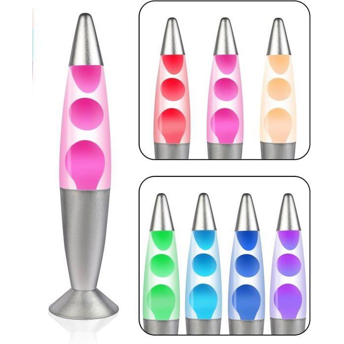 CELLUSTOP Lampe Lave LED Multicolore Rose - Lampe à Lave LED Cire Blanche - Lampe Magma Lave LED Fusée En Verre Robuste - Lampe Veil