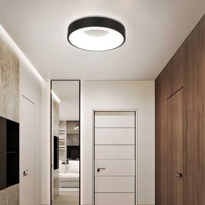 WOTTES Plafonnier LED en Aluminium - Plafond Moderne en Rond Noir Luminaire pour Salon Chambre Couloir - 30*30CM - Blanc Froid