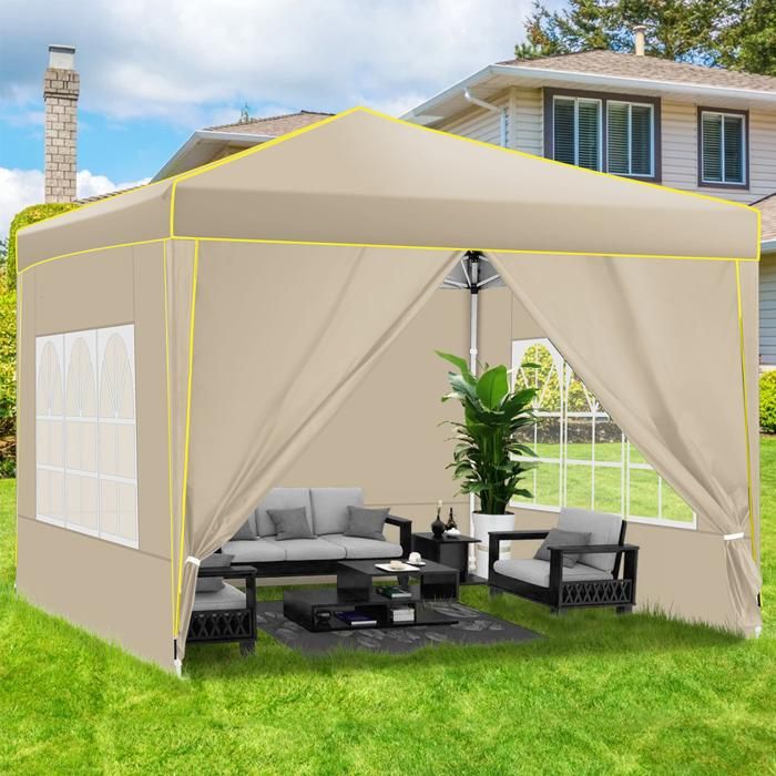 Tonnelle Pliante HOTEEL 3x3m - Avec 4 Parois Latérales - Imperméable UV 50+ - Pour Jardin, Fête, Camping