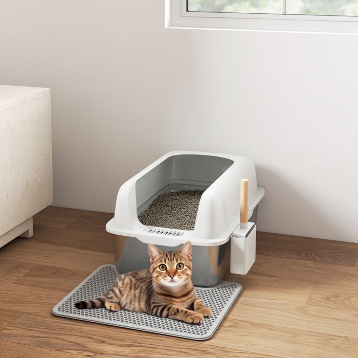 Meilleurs prix pour YITAHOME Bac à Litière - Chat - en Acier Inoxydable - Blanc - Fond Antidérapant - Anti-Fuite - XXL - 60 x 40 x 30,5 cm
