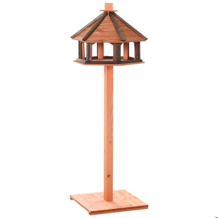 Meilleurs prix pour PawHut Maison d'oiseau en bois mangeoire Villa nichoir avec toit imperméable pour extérieur naturel Ø52 x 130H cm