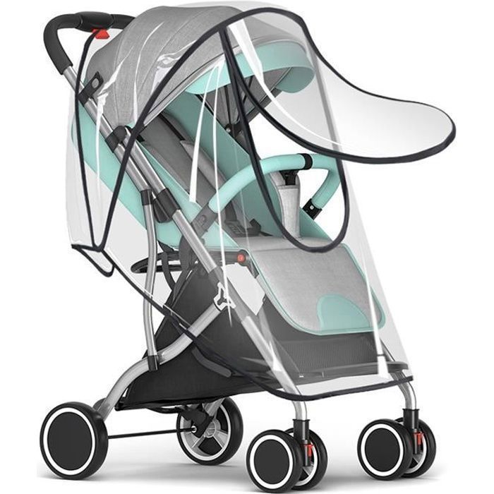 Housse De Pluie Transparente Universelle Pour Poussette - Protection Vent Et Pluie - Fenêtre Aérée - Fermeture éclair - PVC Non Toxique - 8