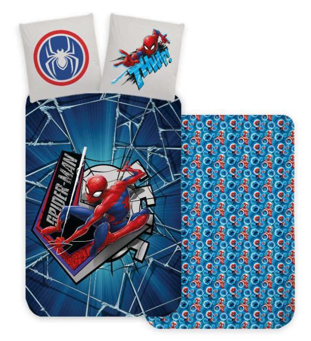 Parure De Lit 3 Pièces Spiderman 100% Coton – Housse 140x200 + Taie 65x65 + Drap-Housse 90x190 Cm Literie Coton Super Héros