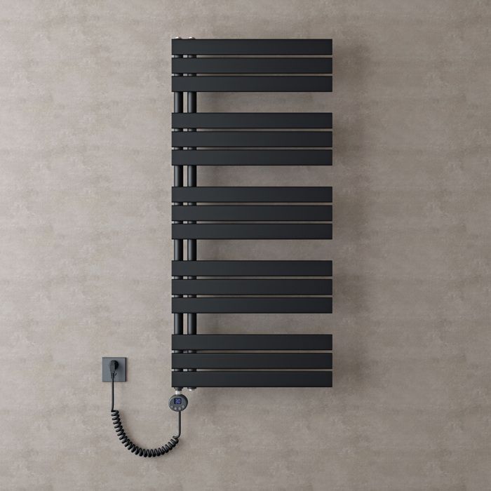 doporro Radiateur de Salle de Bain Sèche-Serviette 131x60cm Radiateur à Eau Chaude Gris Noir avec Résistance pour Radiateur 1000W