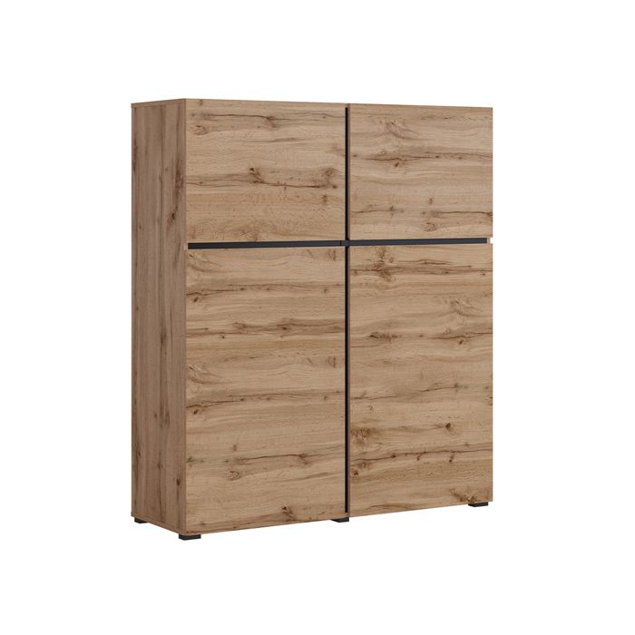 ALMA - Commode Haute De Rangement 4 Portes Avec Ouverture Tip-on - Artisan Et Blanc - Maison