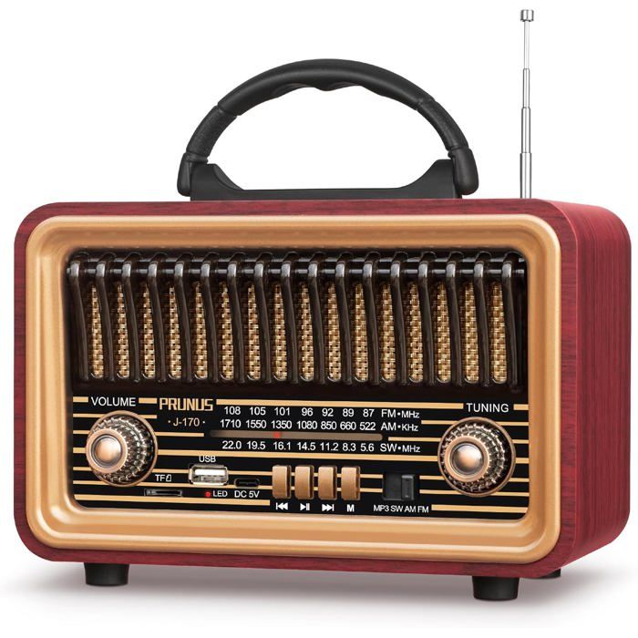 Poste Radio Vintage Portable Bluetooth - Haut-Parleur 5W - AUX USB TF - Nostalgie Bois