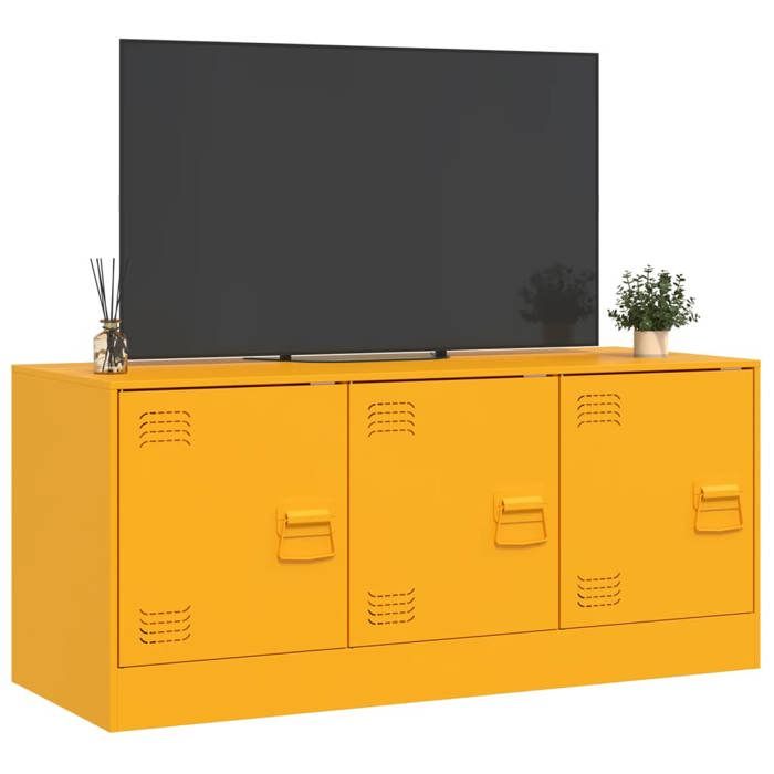 Meuble TV discount - GKK - Console TV avec 3 poignées en métal - jaune moutarde 99x39x44 cm acier @3714