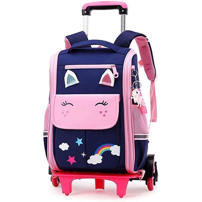 Sac Dos - Unisex - Cartable Roulettes - Tissu Hydrofuge - 6 Roues - 40x15x30 cm Bleu Rose PZCC