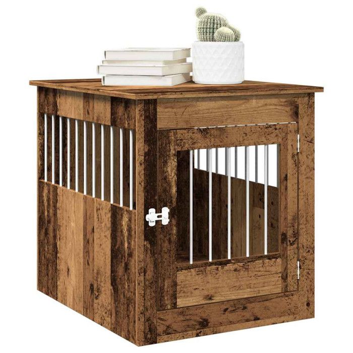 Meuble de cage - Vieux bois - 645x80x71cm - Acier - Pour grand chien