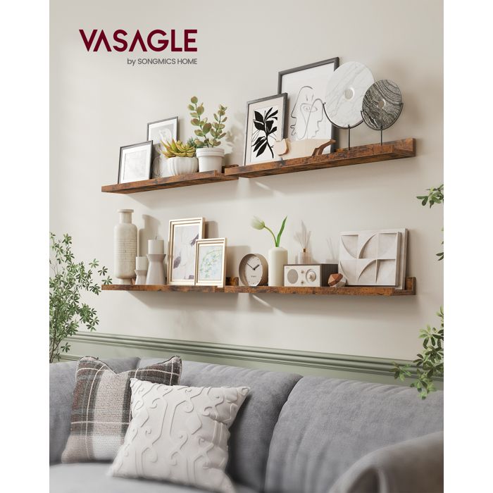 Étagères Murales Flottantes - Lot de 2 - Marron Rustique - 60 cm - Bords Surélevés