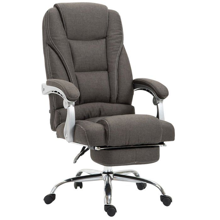 Fauteuil de bureau ergonomique avec repose pieds extensible accoudoirs en tissu gris fonce et metal 10_0007066