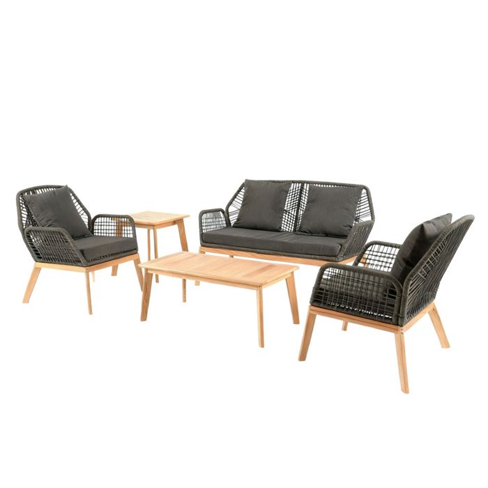 ROSARIO - Salon de jardin 4 places en bois avec 2 tables gris anthracite et bois
