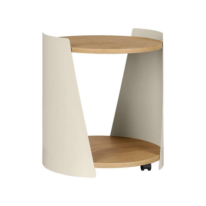 Table dappoint métal courbé et décor bois avec roulettes beige - Molto Table dappoint métal courbé et décor bois avec roulettes beige - Molto