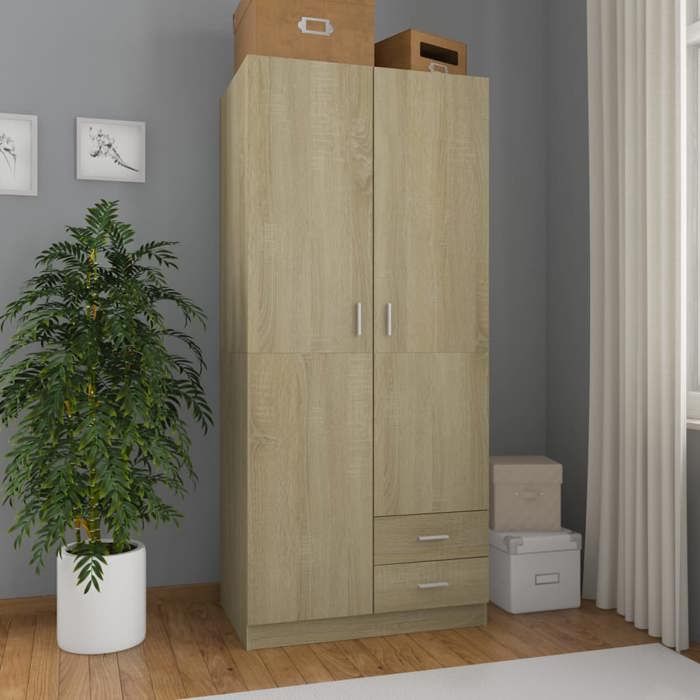 Garde-robe en aggloméré - vidaXL - Chêne sonoma - 80x52x180 cm - 2 portes - 2 tiroirs - Penderie intégrée Garde-robe en aggloméré - vidaXL - Chêne sonoma - 80x52x180 cm - 2 portes - 2 tiroirs - Penderie intégrée