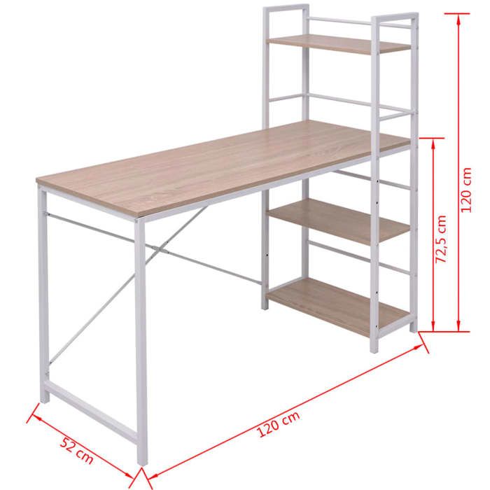 Bureau BURKE Brun Table à écrire - 1 PERSONNE - avec bibliothèque à 4 niveaux chêne BB5