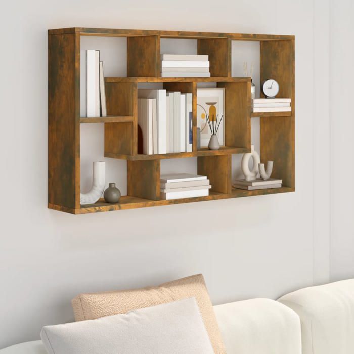 Étagère murale en bois dingénierie - vidaXL - Chêne fumé - 85x16x52 5 cm - 8 compartiments - Capacité 40 kg