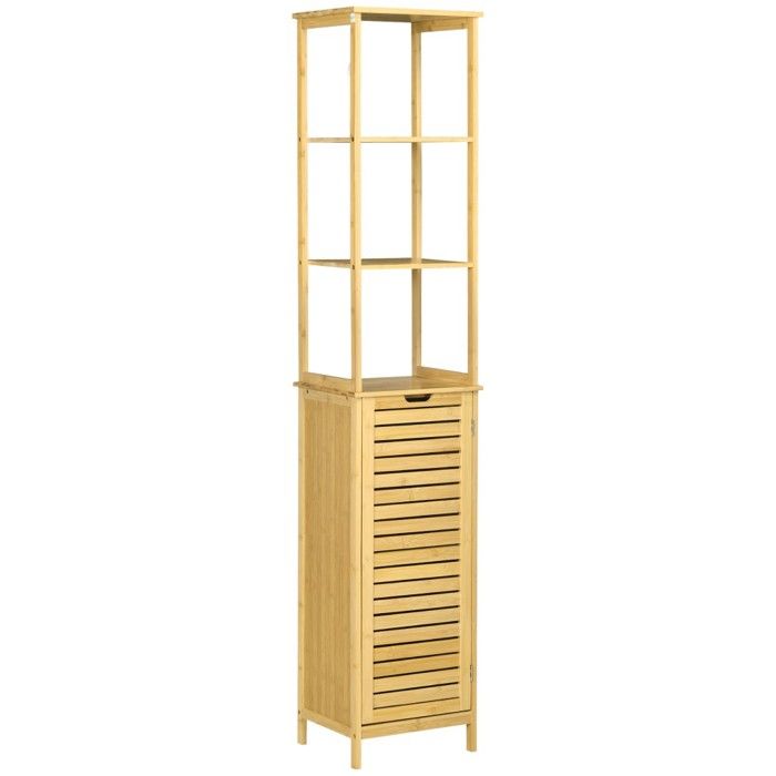 Colonne Salle de Bain Bambou- 3 Étagères et Porte Kippschutz- Naturel 34x30x173cm- Rangement pour Petits Espaces Colonne Salle de Bain Bambou- 3 Étagères et Porte Kippschutz- Naturel 34x30x173cm- Rangement pour Petits Espaces