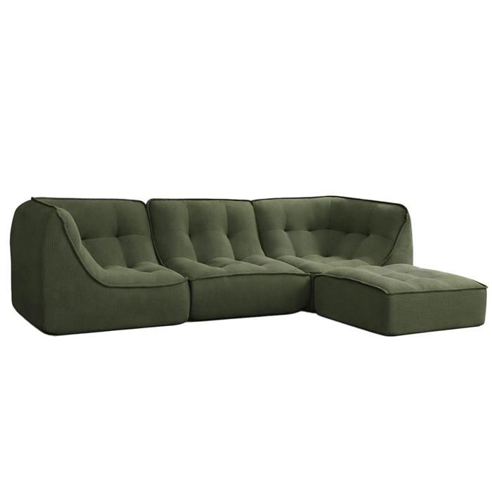 Canapé modulable avec pouf velours côtelé 260 x 165 cm 3 places vert Lizy Oviala Canapé modulable avec pouf velours côtelé 260 x 165 cm 3 places vert Lizy Oviala