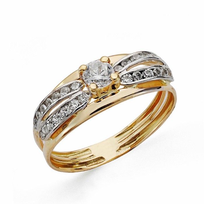 Bague bicolore en or 18 carats avec zircone cubique