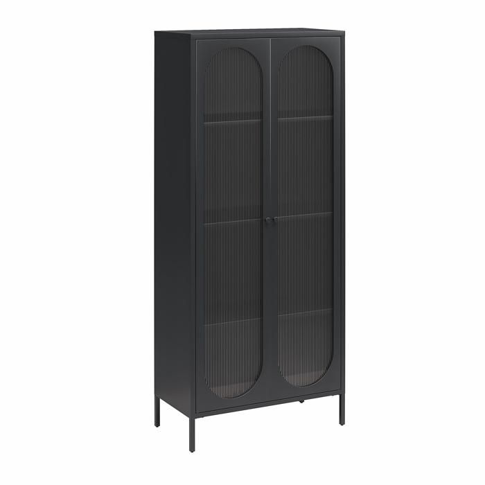 Luna - Vitrine Haute Avec 2 Portes Vitrées En Métal Noir