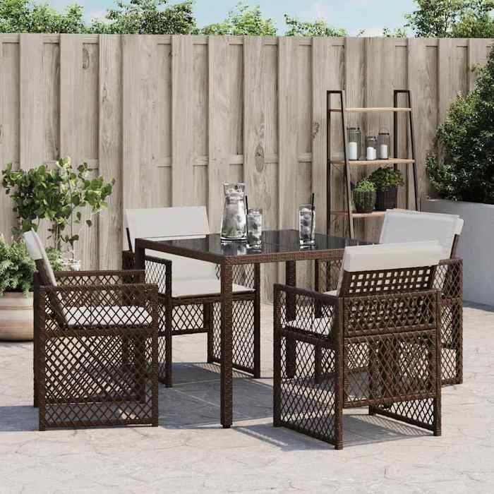 （SOLDES Dété）Chaises de jardin avec coussins lot de 4 SHIELD chaises de balcon arrière-cour marron résine tressée 50 5x54x79cm 9