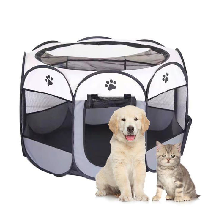 Parc chien portable - 1 Clôture Oxford imperméable pour chat chien lapin Gris Aucuneary