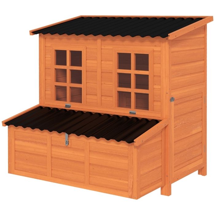 Meilleurs prix pour Poulailler avec nichoir - 4-6 poules - Toit imperméable - Bois de sapin - Plastique - 100x86x100 cm - Orange