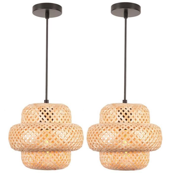 Suspension luminaire - SMOTOP - Bambou - Lot de 2 - Culot E27