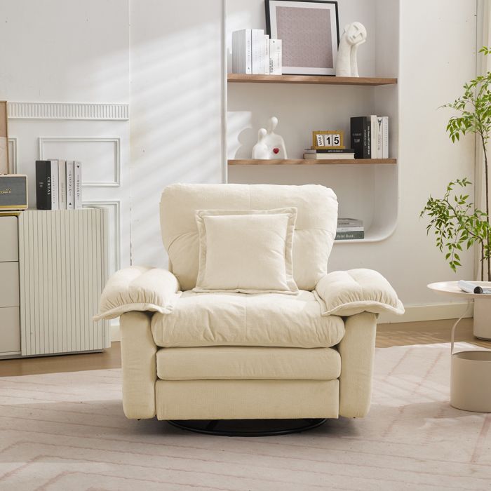 Fauteuil pivotant 360° - KOMHTOM - Oversize - Chenille beige - Coussin de soutien - 116x84x96 cm Fauteuil pivotant 360° - KOMHTOM - Oversize - Chenille beige - Coussin de soutien - 116x84x96 cm