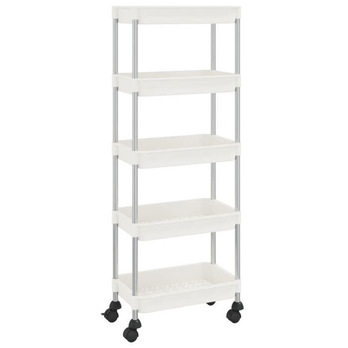Blanc Desserte de cuisine/BureauCHIC Chariot de cuisine 5 niveaux Blanc 42x29x128cm Fer et ABS @FR22370