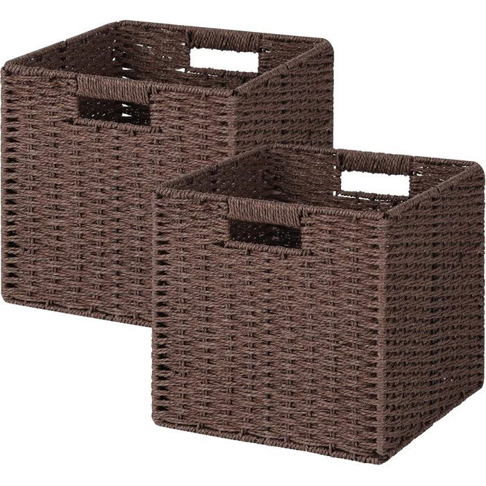 Lot de 2 paniers de rangement BLOSSOM en osier tressé avec poignées 28*28cm-parfait pour le rangement-Marron Lot de 2 paniers de rangement BLOSSOM en osier tressé avec poignées 28*28cm-parfait pour le rangement-Marron