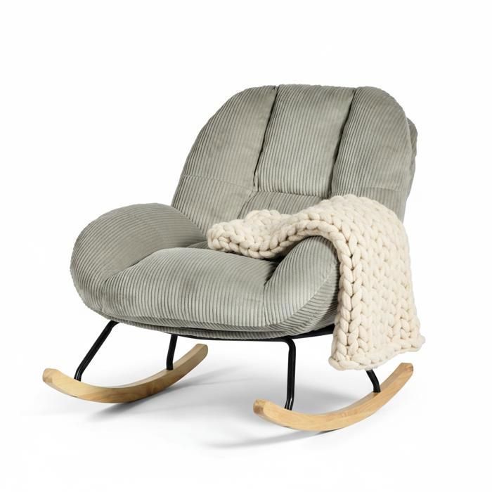 MEUBLES COSY Fauteuil à bascule épais et rembourré en velours côtelé gris pour la chambre dallaitement le salon détente - LITHOPS MEUBLES COSY Fauteuil à bascule épais et rembourré en velours côtelé gris pour la chambre dallaitement le salon détente - LITHOPS
