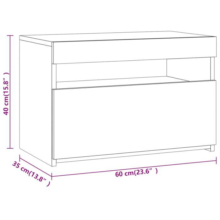 Armoire de lit - Cabinet chambre industrielle Brun - Table de chevet avec lumières LED Chêne fumé 60x35x40cm 13.23 Kg 422 1476578