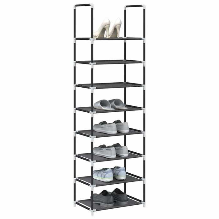Noir Casiers à chaussures - Étagère à chaussures 8 niveaux 44x28x145 cm tissu non-tissé C16496