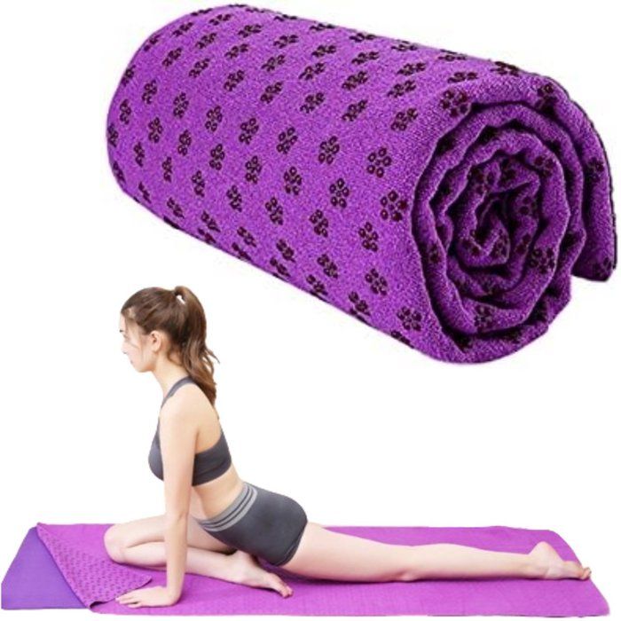 Serviette De Yoga Antidérapante Microfibre 183x63 cm Douce Et Respirante Avec Sac De Rangement Violet