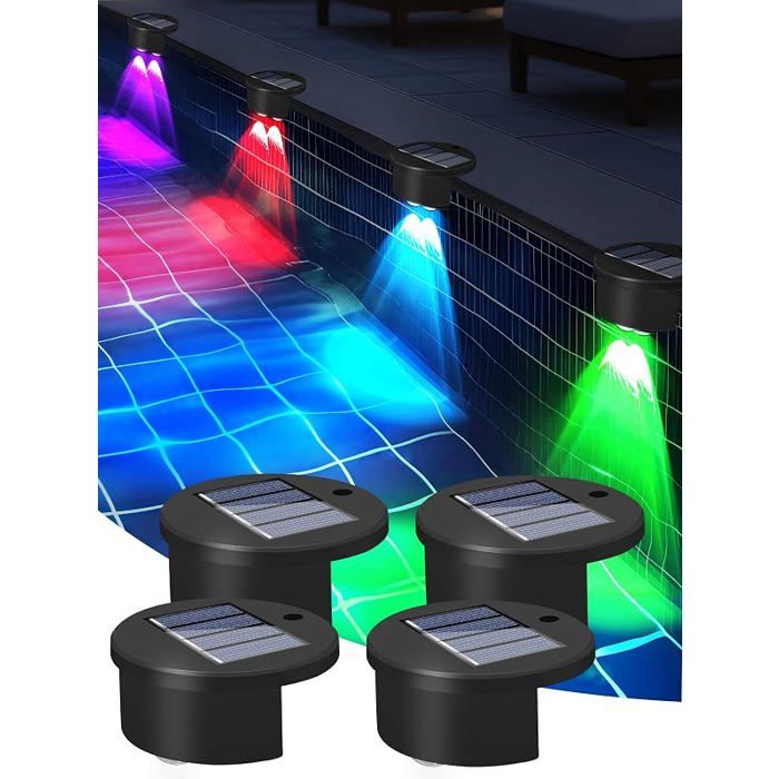 Lampe Solaire RGB Extérieure Lot de 4 LED pour Terrasse Piscine Clôture et Trampoline PROJECTEUR