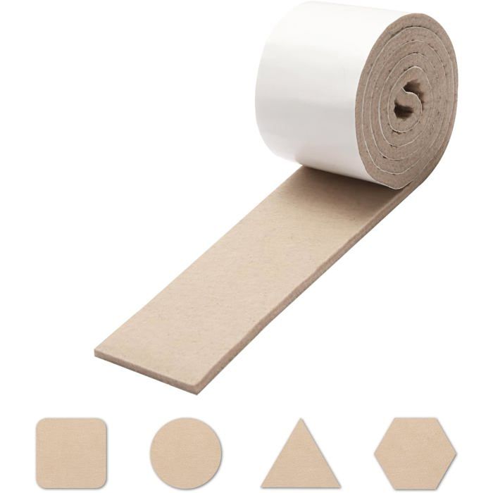 Bande feutre autocollante beige 1m×5cm ép.5mm découpable patin meuble silencieux pour parquet et carrelage