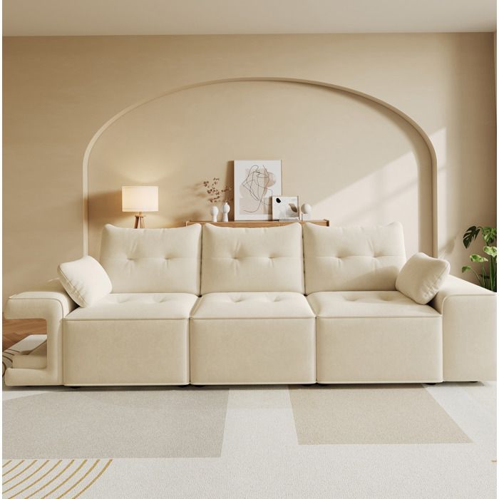 WOVREO Canapé 3 places beige en velours avec rangement intégré niches pour animal et 2 coussins