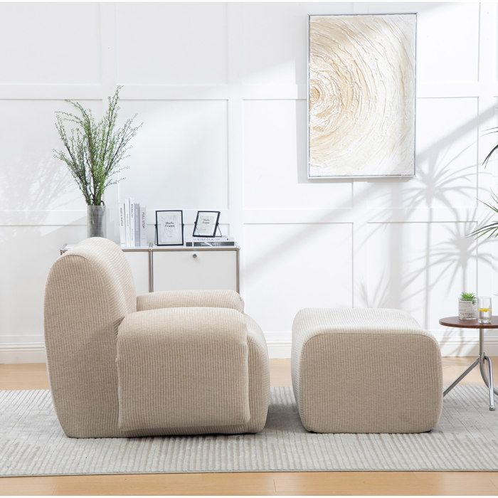 Fauteuil 1 place avec repose-pieds AESVAR en chenille sans montage emballage sous vide beige clair