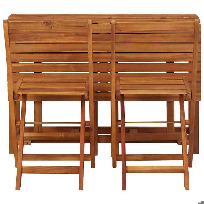 Table de balcon avec 2 chaises de bistro Bois dacacia massif_2 ans garantie_93413