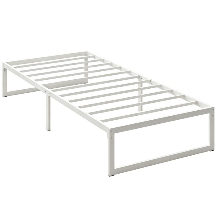 Cadre de lit avec rangement - Blanc - Métal - 200 x 90 cm - Hauteur 325 cm - Design minimaliste sans tête de lit Cadre de lit avec rangement - Blanc - Métal - 200 x 90 cm - Hauteur 325 cm - Design minimaliste sans tête de lit