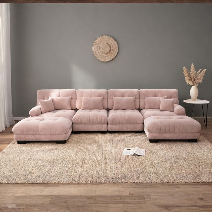 Canapé modulaire 4 places en tissu chenille rose combinaison U/L/droite style cloud living room