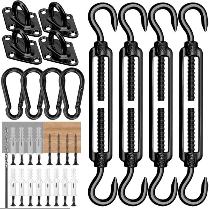 Kit de Fixation pour Voile dombrage - 40 pièces - Robuste - en Acier Inoxydable 304 - pour Installation dauvent (M6 Noir)
