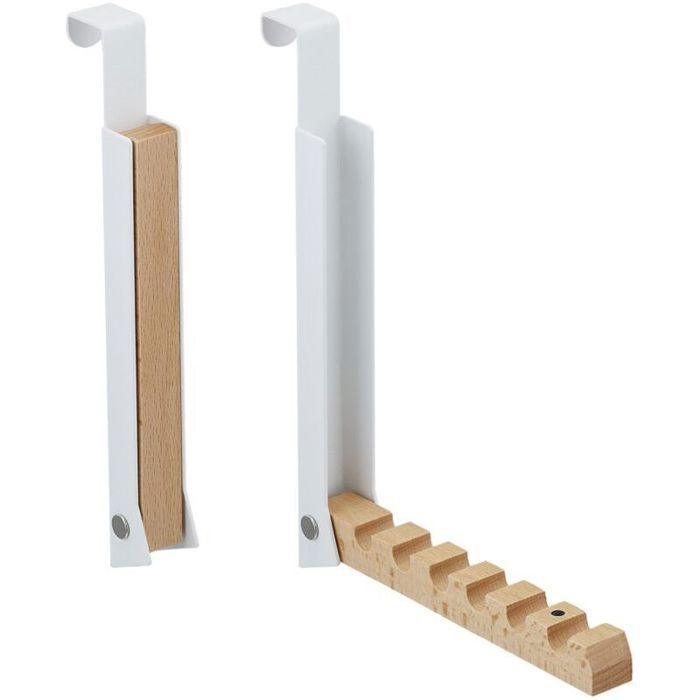 Porte-manteau Pliable Lot De 2 - Blanc - Pour Porte Max 2 Cm - 6 Cintres - Gain De Place Entrée Chambre