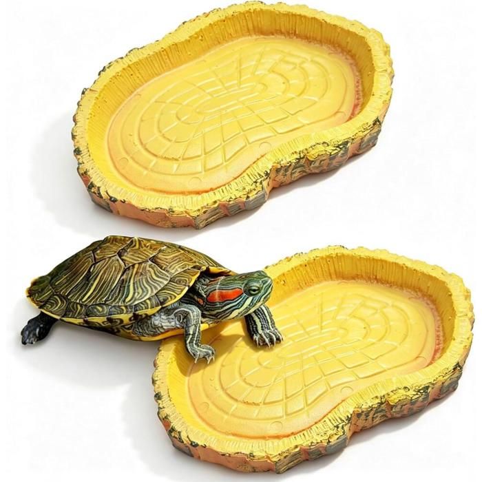 Pièce Bol deau Terrarium Accessoire (Jaune) Gamelle Tortue Terrestre Mangeoire Portable pour Reptiles 11x8x1cm