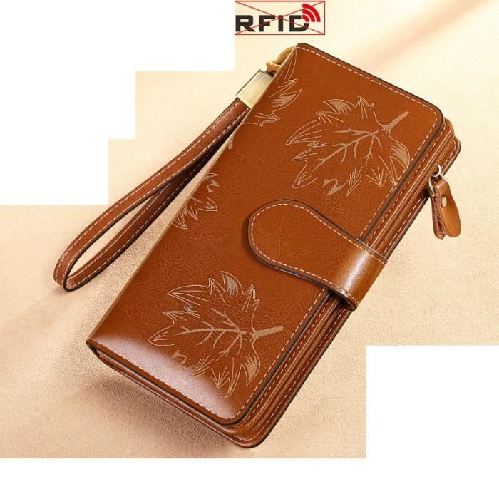 SENDEFN Portefeuille Femme Grand Format Cuir - RFID - Multi-compartiments - 19.5x9.5cm