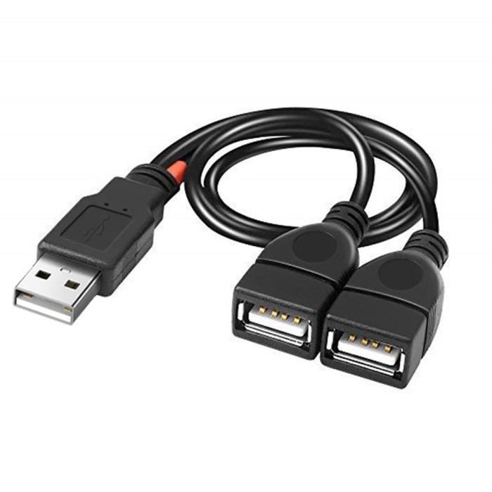 0.25 m - Le noir - Hub de données USB 2.0 A mâle vers double USB